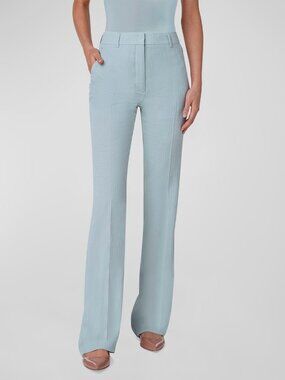 Akris Women's Green Structured Cotton Silk Double-Face Flare Pants Size 6